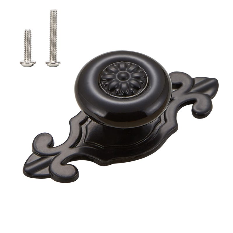 HUAMULAN 10 Pack Retro Ceramic Knobs,Vintage Dresser Kitchen Petal Cabinet Pulls Zinc Alloy Base Back Plate Cupboard Wardrobe Drawer Door Handles,Black Base - Image 1